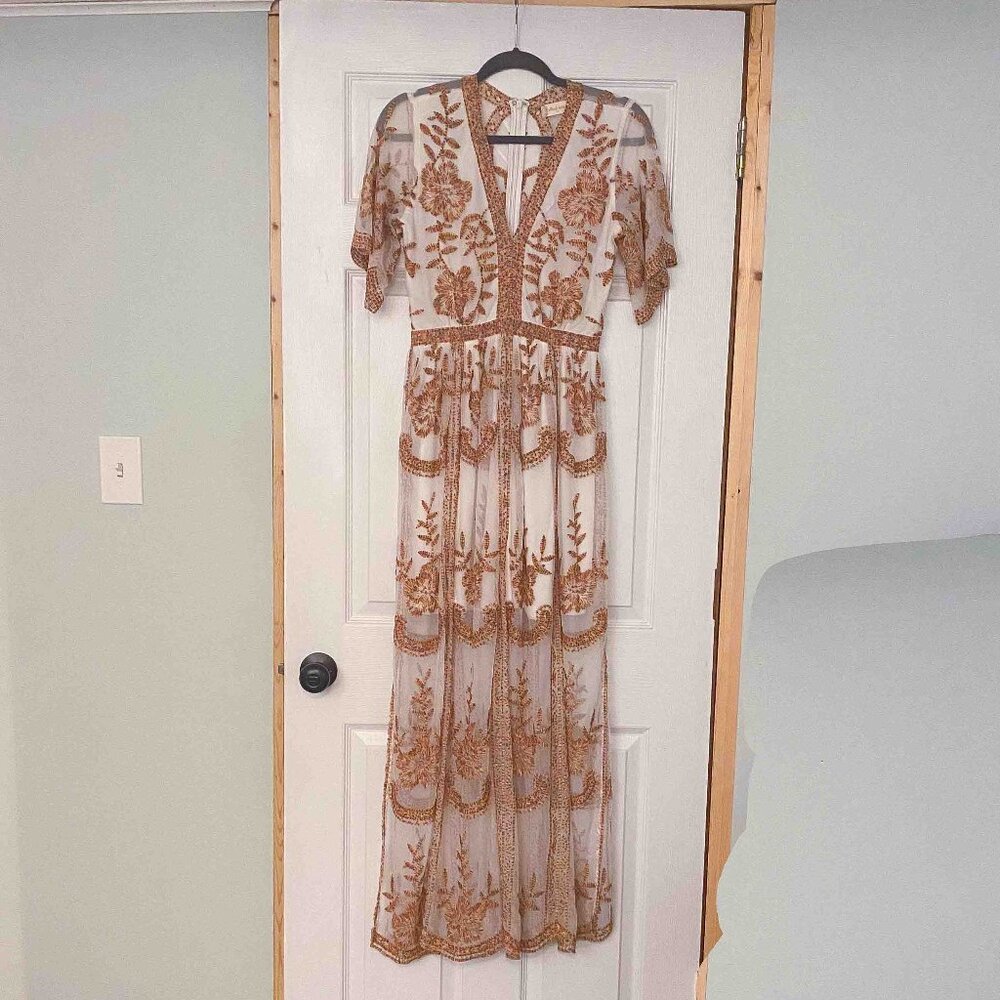 Embroidered Rainbow and White Floral Altar'd State Long Flowy Dress